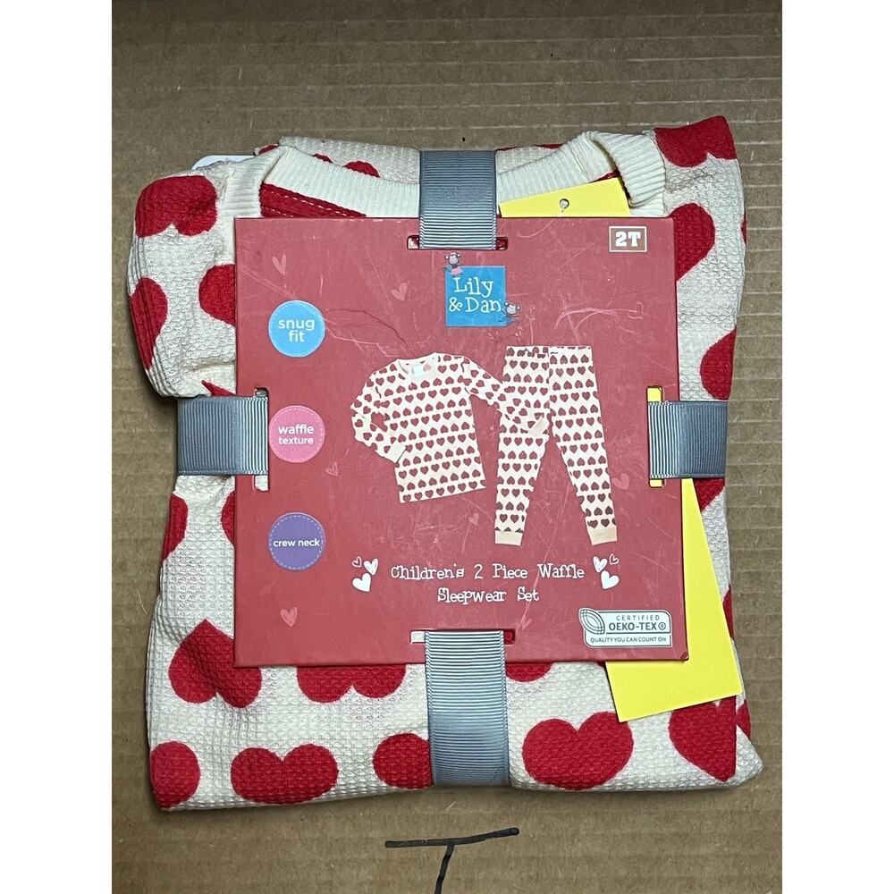 NWT Lilly & Dan Heart Waffle Knit Pajama Set - Toddler Girl 2T
